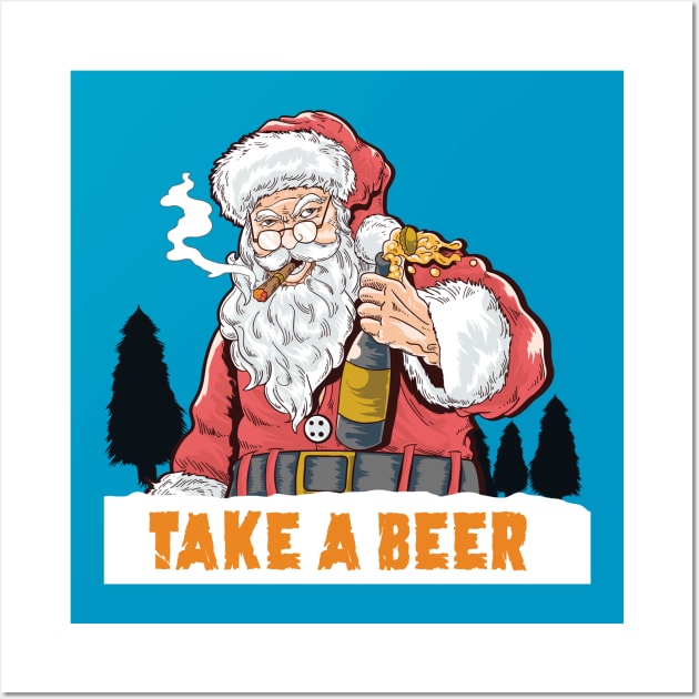 take a beer Santa Claus Cigar smoking pines Wall Art by GeekCastle